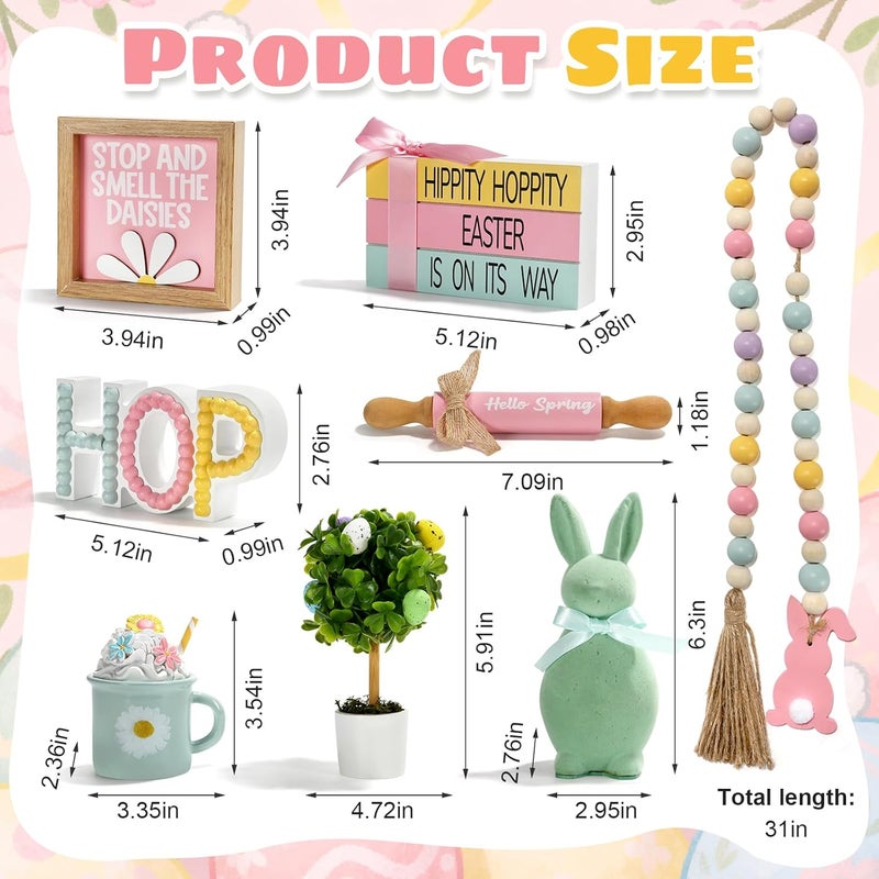 SYNCVIBE 8 PCS Easter Spring Decorations, Easter Bunny Tiered Tray Decoration Set, Spring Table Centerpieces 3D Wood Signs Decorative Plaques for Rustic Farmhouse Shelf Mantel Fireplace Office Desk Coffee Bar - Image 2